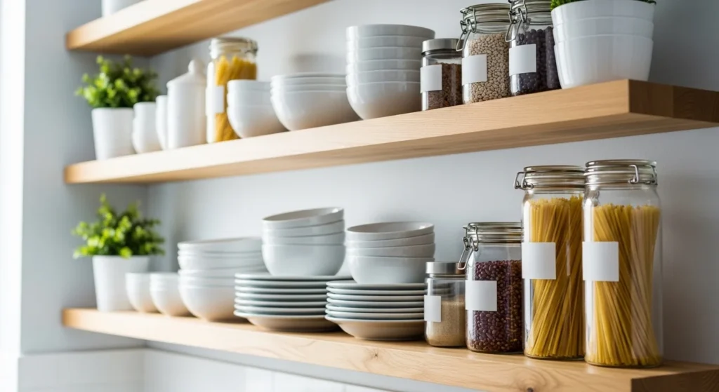 Wooden Open Shelf Wall