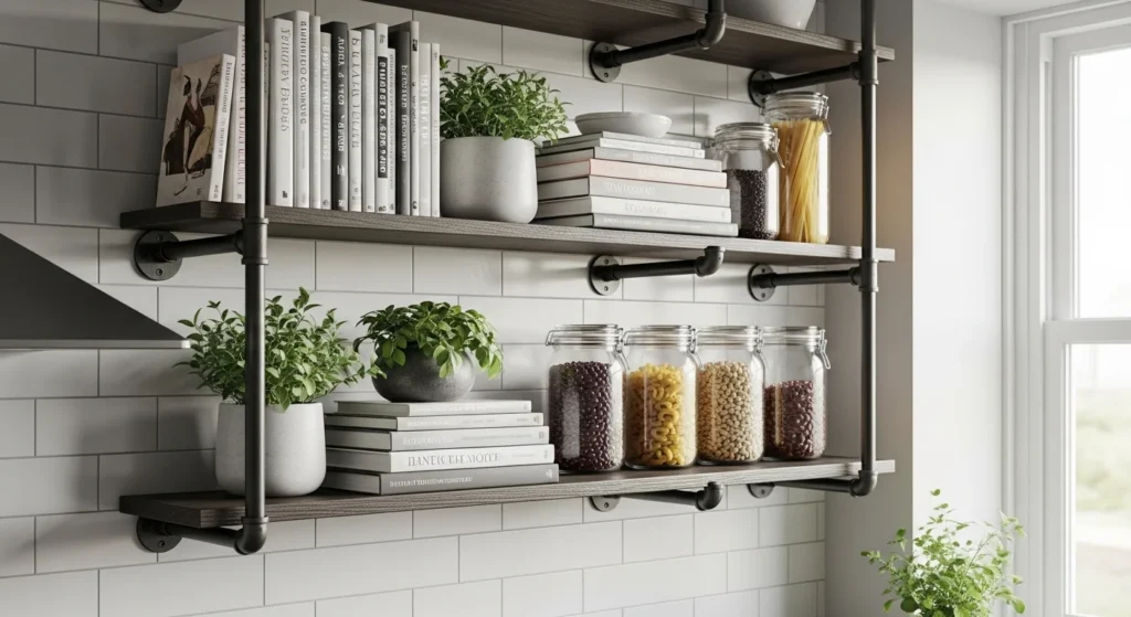 Industrial Pipe Shelf Wall