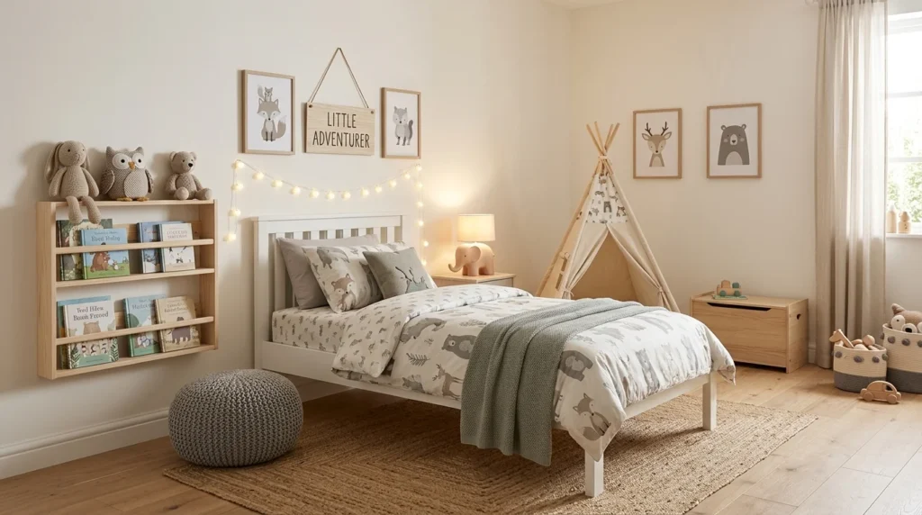 Kids bedroom animal decor neutral