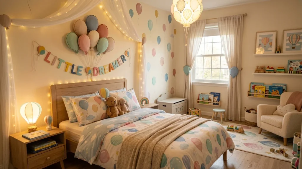 Kids bedroom balloon decor cozy
