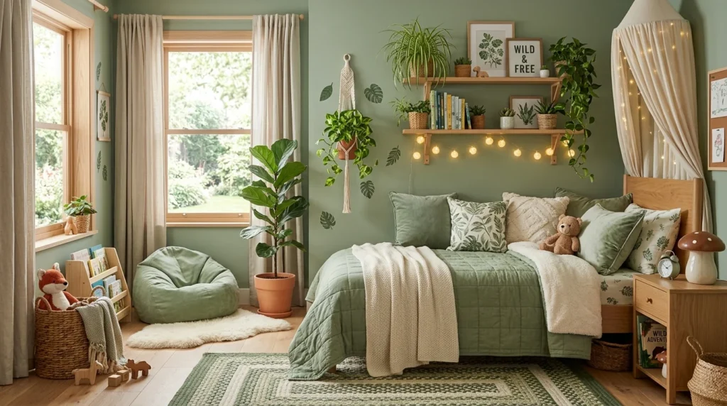 Kids bedroom green tones decor
