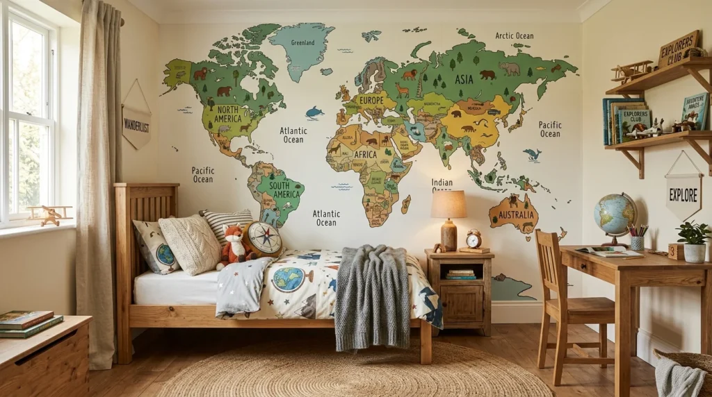 Kids bedroom map wall art