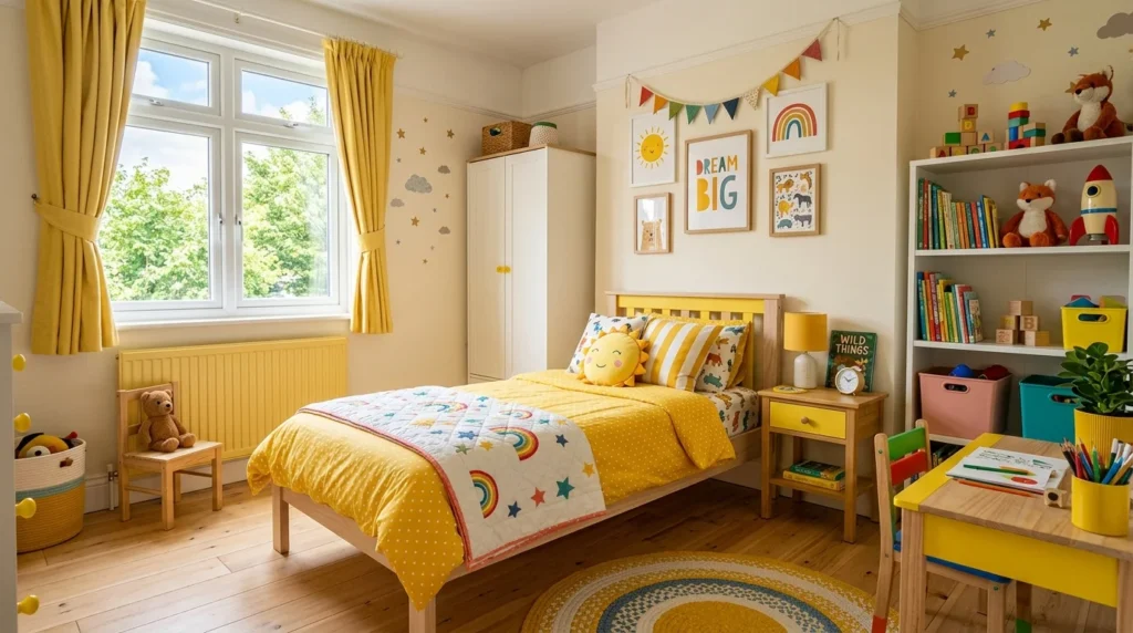 Kids bedroom with yellow accents