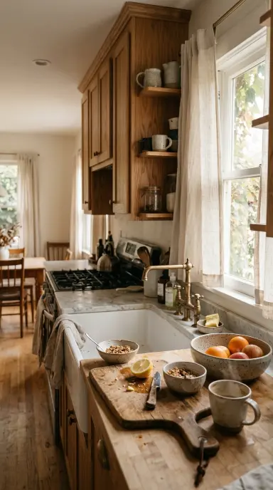Kitchen with oak cabinets sunlight 202605011615 1
